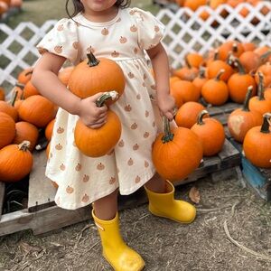 Quincy Mae Darla Smiley Pumpkin Babydoll Dress Fall cream 4T 5T